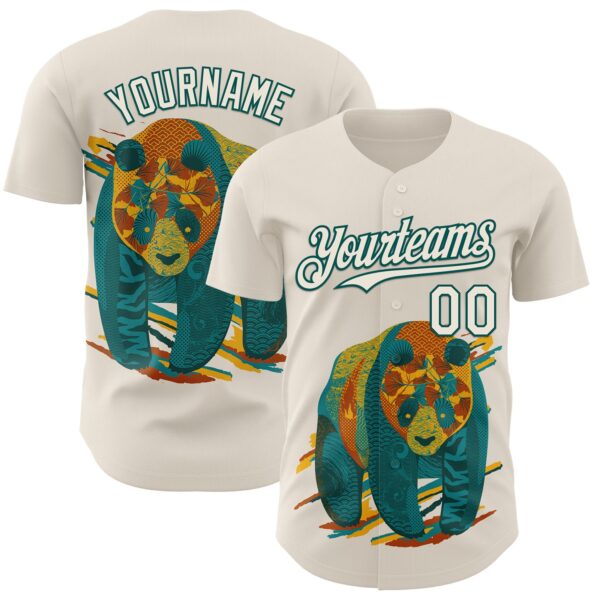 Custom Cream Cream-Midnight Green 3D Tobe Fonseca Colorful Tattooed Panda Textures Authentic Baseball Jersey