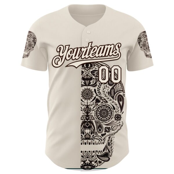 Custom Cream Cream-Brown 3D Tobe Fonseca Dia De Los Muertos Skull Authentic Baseball Jersey