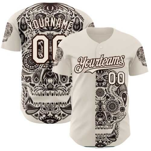 Custom Cream Cream-Brown 3D Tobe Fonseca Dia De Los Muertos Skull Authentic Baseball Jersey