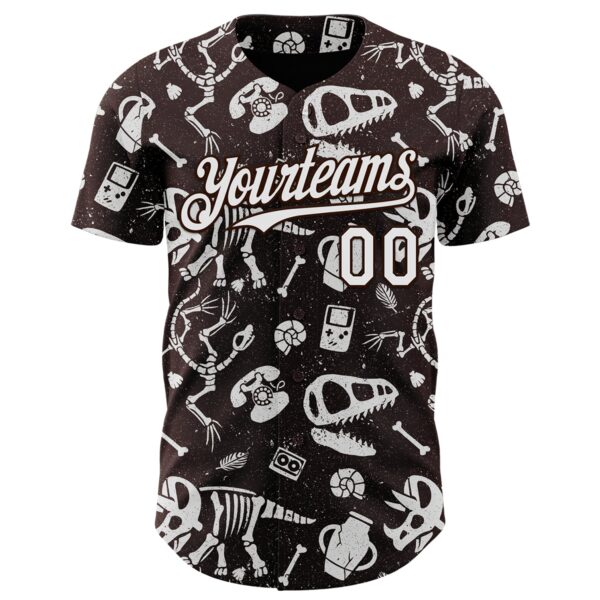 Custom Brown White-Brown 3D Tobe Fonseca Dinosaurs Fossils Vintage Technology Authentic Baseball Jersey