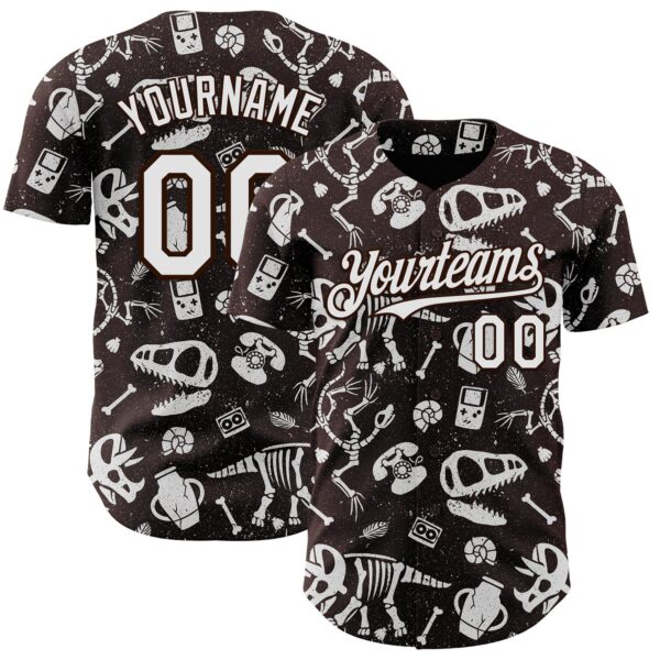 Custom Brown White-Brown 3D Tobe Fonseca Dinosaurs Fossils Vintage Technology Authentic Baseball Jersey
