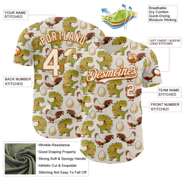 Custom Cream Cream-Texas Orange 3D Tobe Fonseca Egg Chicken and Dinossaur Authentic Baseball Jersey