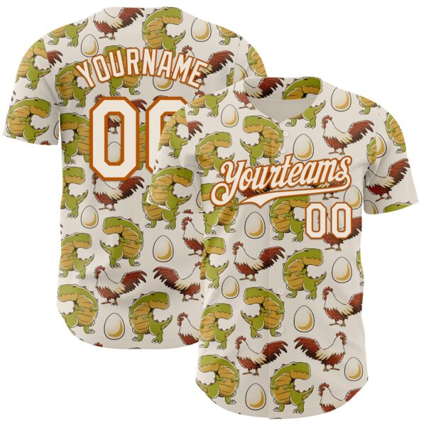 Custom Cream Cream-Texas Orange 3D Tobe Fonseca Egg Chicken and Dinossaur Authentic Baseball Jersey
