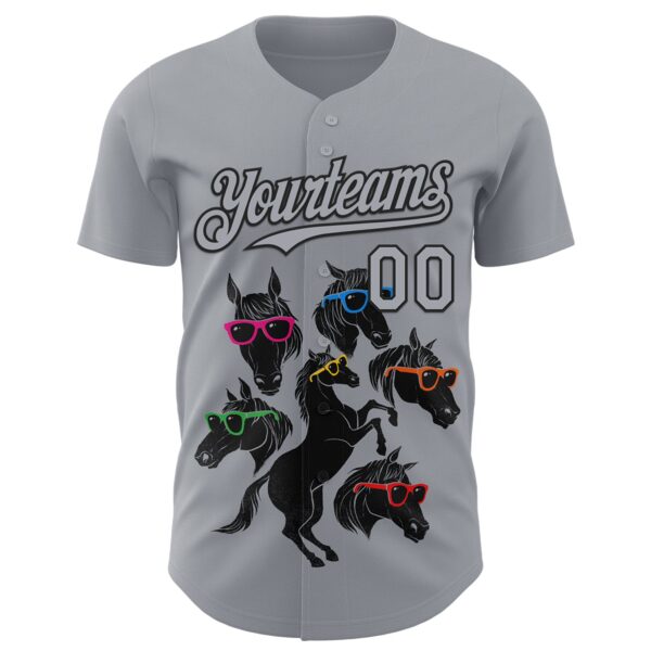 Custom Gray Gray-Black 3D Tobe Fonseca Horse Outlines Authentic Baseball Jersey