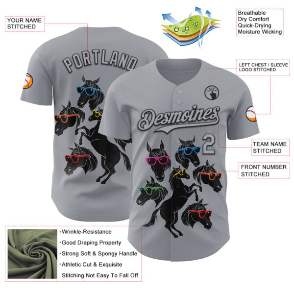 Custom Gray Gray-Black 3D Tobe Fonseca Horse Outlines Authentic Baseball Jersey