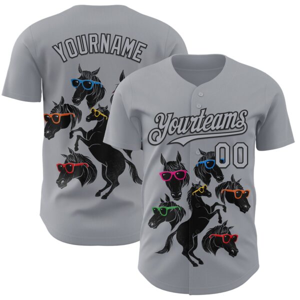 Custom Gray Gray-Black 3D Tobe Fonseca Horse Outlines Authentic Baseball Jersey