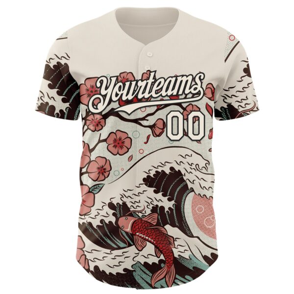 Custom Cream Cream-Black 3D Tobe Fonseca Japanese Anime Koi Flower Authentic Baseball Jersey