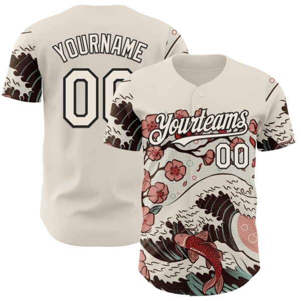 Custom Cream Cream-Black 3D Tobe Fonseca Japanese Anime Koi Flower Authentic Baseball Jersey