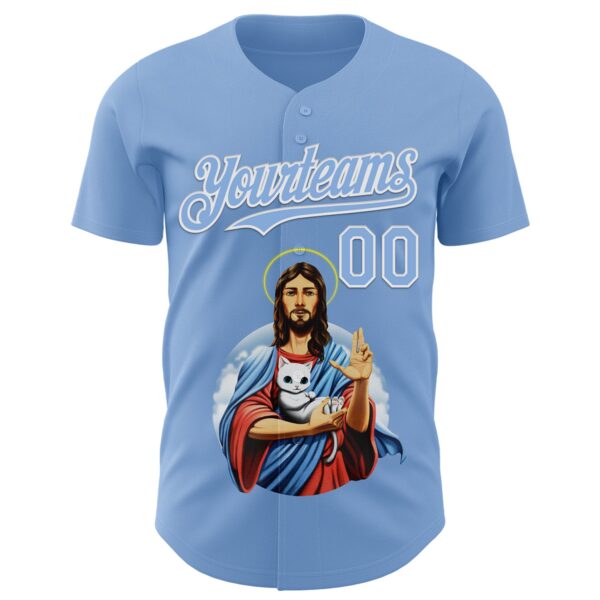 Custom Light Blue Light Blue-White 3D Tobe Fonseca Jesus Cat Authentic Baseball Jersey