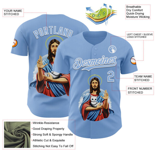 Custom Light Blue Light Blue-White 3D Tobe Fonseca Jesus Cat Authentic Baseball Jersey