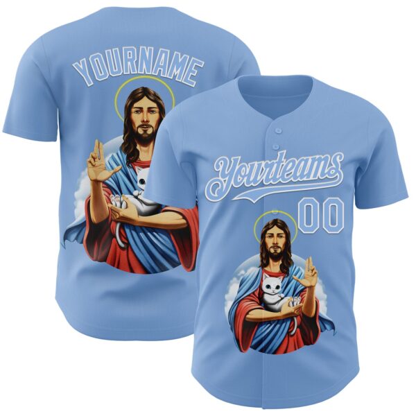 Custom Light Blue Light Blue-White 3D Tobe Fonseca Jesus Cat Authentic Baseball Jersey