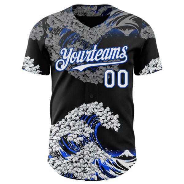 Custom Black White-Thunder Blue 3D Tobe Fonseca Kanagawa Cat Wave Black Authentic Baseball Jersey