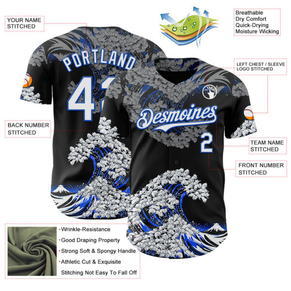 Custom Black White-Thunder Blue 3D Tobe Fonseca Kanagawa Cat Wave Black Authentic Baseball Jersey