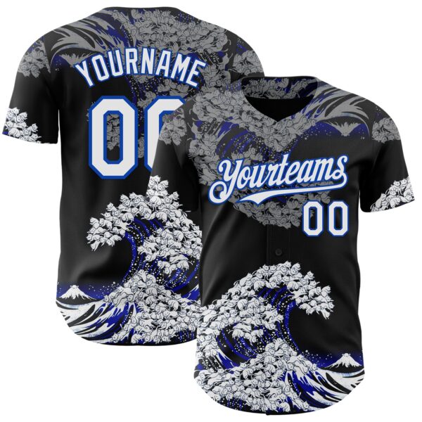 Custom Black White-Thunder Blue 3D Tobe Fonseca Kanagawa Cat Wave Black Authentic Baseball Jersey