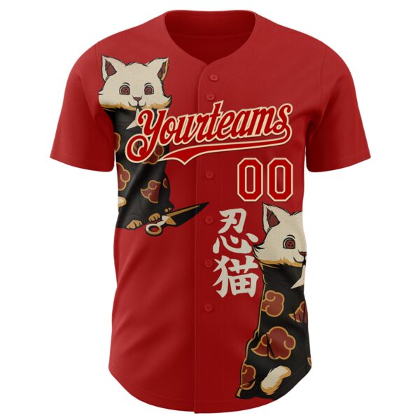 Custom Red Red-City Cream 3D Tobe Fonseca Katsuki Cat Japanese Anime Authentic Baseball Jersey