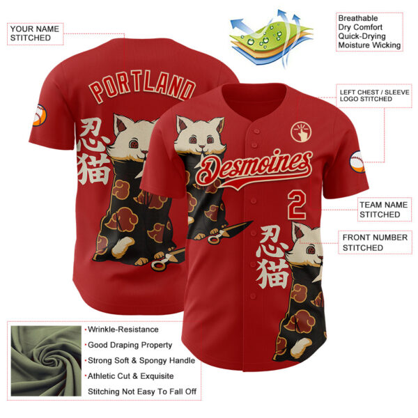 Custom Red Red-City Cream 3D Tobe Fonseca Katsuki Cat Japanese Anime Authentic Baseball Jersey