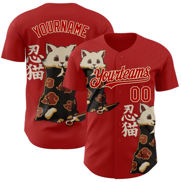 Custom Red Red-City Cream 3D Tobe Fonseca Katsuki Cat Japanese Anime Authentic Baseball Jersey