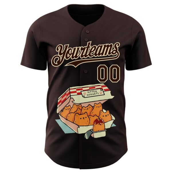 Custom Brown Brown-City Cream 3D Tobe Fonseca Kitten Nuggets Fast Food Cat Authentic Baseball Jersey