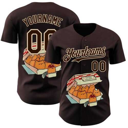 Artist0273 Custom Brown Brown-City Cream 3D Tobe Fonseca Kitten Nuggets Fast Food Cat Authentic Baseball Jersey