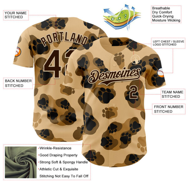Custom Brown City Cream 3D Tobe Fonseca Leopard Paws Cute Authentic Baseball Jersey