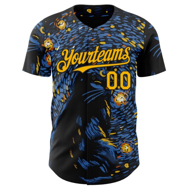 Custom Blue Gold-Black 3D Tobe Fonseca Luna Dreams Starry Night Authentic Baseball Jersey