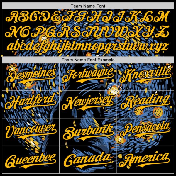 Custom Blue Gold-Black 3D Tobe Fonseca Luna Dreams Starry Night Authentic Baseball Jersey