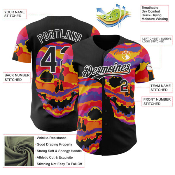 Custom Black Black-White 3D Tobe Fonseca Melting Inside Skull Authentic Baseball Jersey