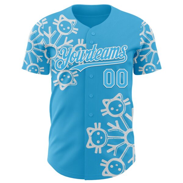 Custom Sky Blue Sky Blue-White 3D Tobe Fonseca Snowflake Cat Winter Authentic Baseball Jersey