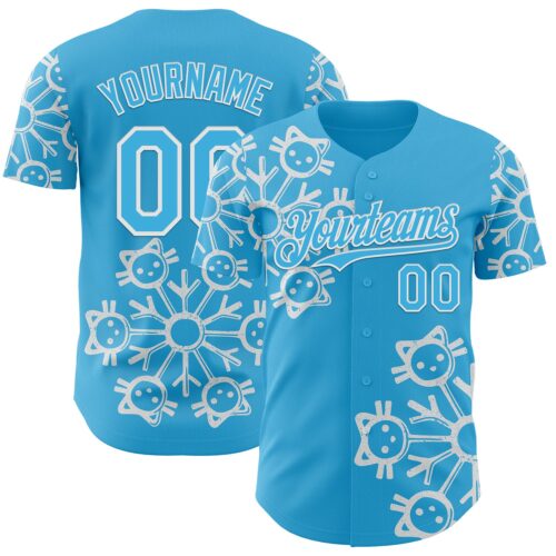 Artist0291 Custom Sky Blue Sky Blue-White 3D Tobe Fonseca Snowflake Cat Winter Authentic Baseball Jersey