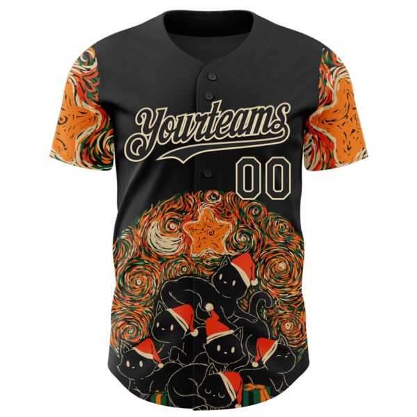 Custom Black Black-Cream 3D Tobe Fonseca Starry Night Cat Xmas Tree Authentic Baseball Jersey