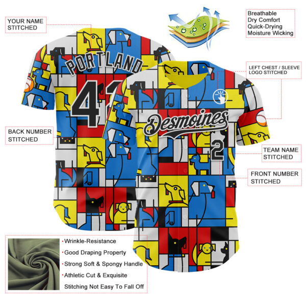 Custom Blue Black-White 3D Tobe Fonseca The Mondrian Dogs Authentic Baseball Jersey