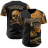 Custom Black Black-Vegas Gold 3D Tobe Fonseca Treasure Map Skull Authentic Baseball Jersey