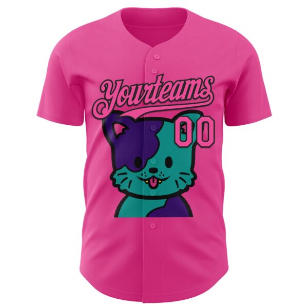 Custom Pink Pink-Black 3D Tobe Fonseca Cat Warhol Pop Art Authentic Baseball Jersey