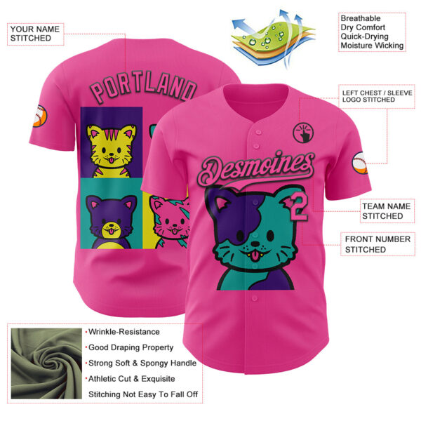 Custom Pink Pink-Black 3D Tobe Fonseca Cat Warhol Pop Art Authentic Baseball Jersey