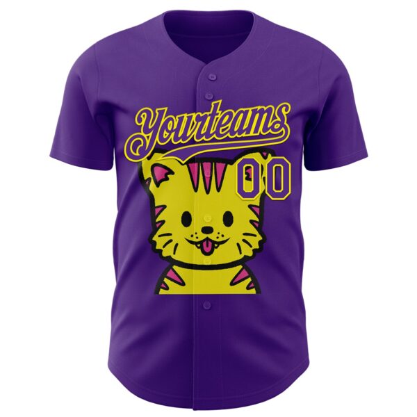Custom Purple Purple-Light Yellow 3D Tobe Fonseca Cat Warhol Pop Art Authentic Baseball Jersey