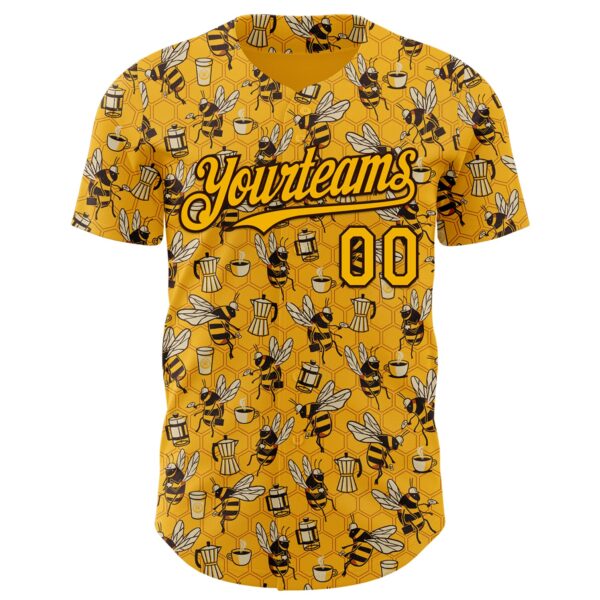Custom Gold Black 3D Tobe Fonseca Coffee Worker Bee Authentic Baseball Jersey