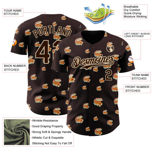 Custom Brown Brown-City Cream 3D Tobe Fonseca Kitten Nuggets Fast Food Cat Authentic Baseball Jersey