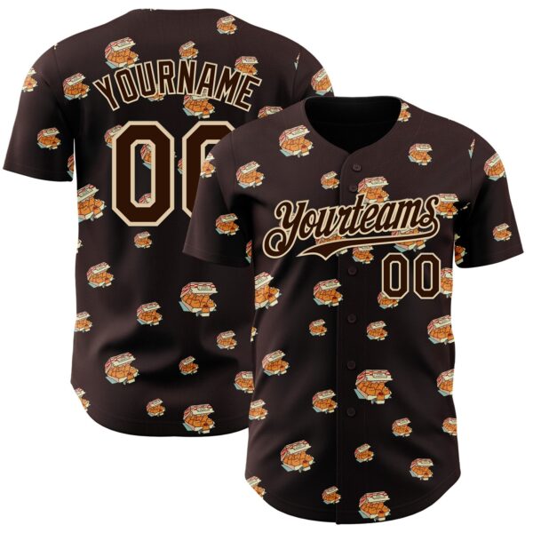 Custom Brown Brown-City Cream 3D Tobe Fonseca Kitten Nuggets Fast Food Cat Authentic Baseball Jersey