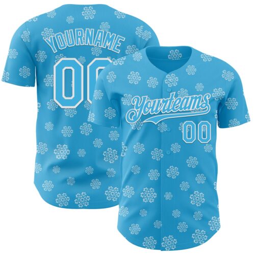 Artist0306 Custom Sky Blue Sky Blue-White 3D Tobe Fonseca Snowflake Cat Winter Authentic Baseball Jersey