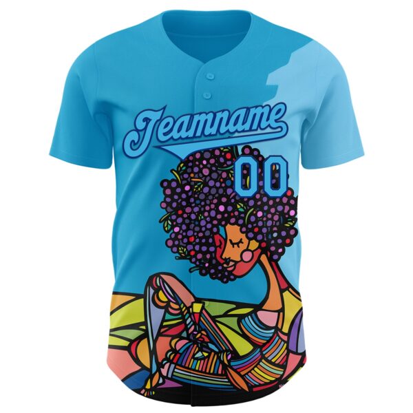 Custom Blue Sky Blue-Royal Ninhol Afro Authentic Baseball Jersey