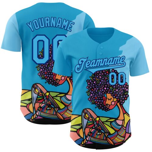 Artist0332 Custom Blue Sky Blue-Royal Ninhol Afro Authentic Baseball Jersey