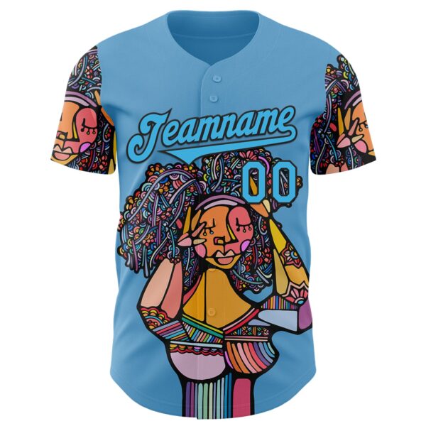 Custom Blue Sky Blue-Black Ninhol Black Flowers Authentic Baseball Jersey