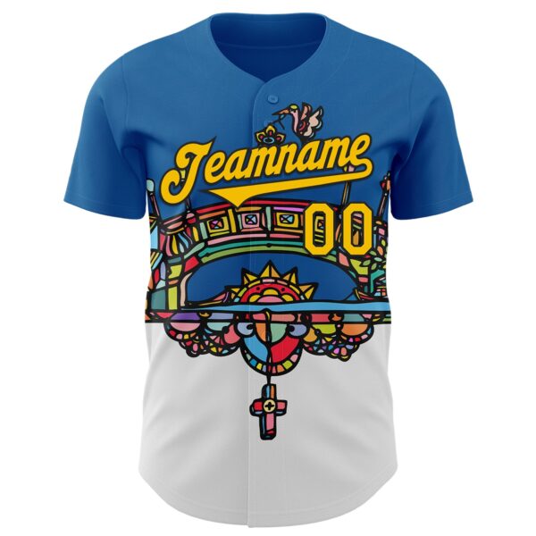 Custom Blue Yellow-Black Ninhol PE Authentic Baseball Jersey