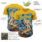 Custom Gold Electric Blue Ninhol Play with Birds Blue Authentic Baseball Jersey