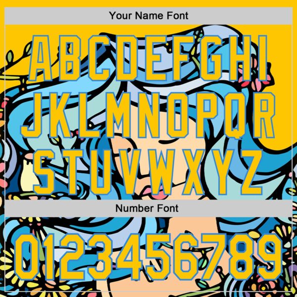 Custom Gold Electric Blue Ninhol Play with Birds Blue Authentic Baseball Jersey