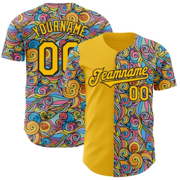 Custom Yellow Black Ninhol Waves Authentic Baseball Jersey
