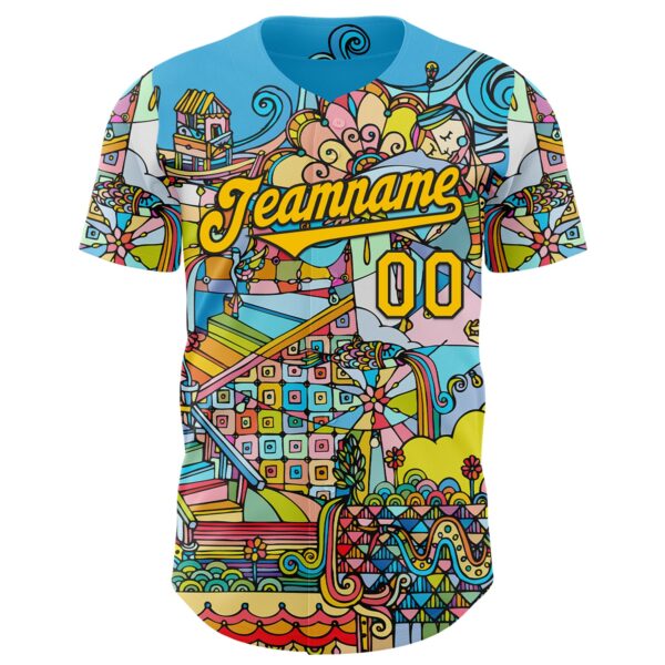 Custom Sky Blue Yellow-Black Ninhol Wonderland Authentic Baseball Jersey