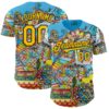 Custom Sky Blue Yellow-Black Ninhol Wonderland Authentic Baseball Jersey
