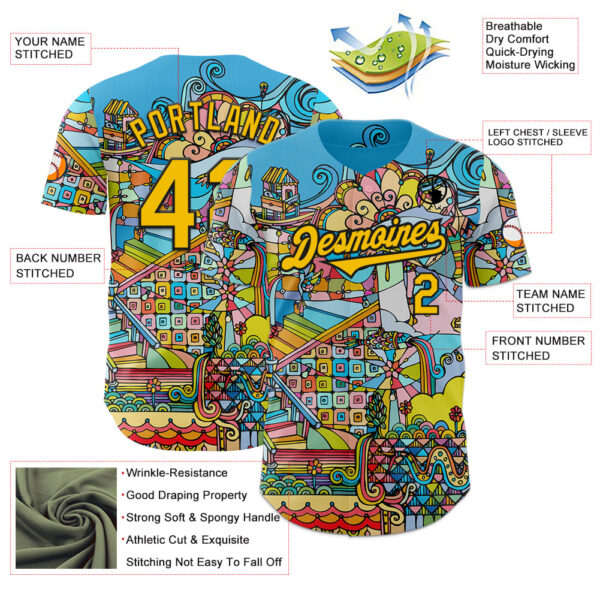 Custom Sky Blue Yellow-Black Ninhol Wonderland Authentic Baseball Jersey