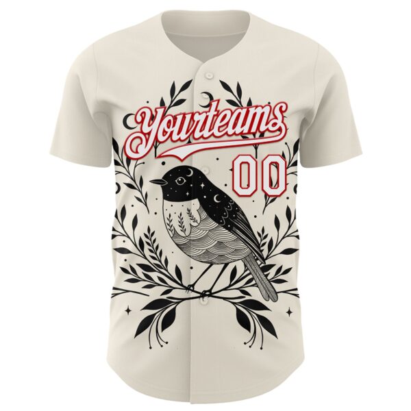 Custom Cream White-Red Episodic Drawing Moon Bird Authentic Baseball Jersey